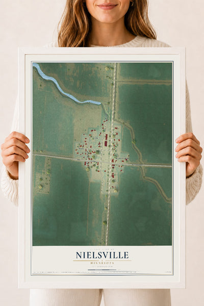 Map of Nielsville, Minnesota, 18 x 24 inch print in a white wood frame