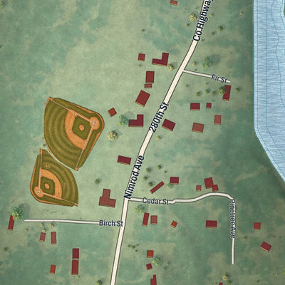 Close-up of the map of Nimrod, Minnesota print showing street and building detail