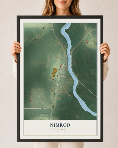 Map of Nimrod, Minnesota, 24 x 36 inch print in a black wood frame