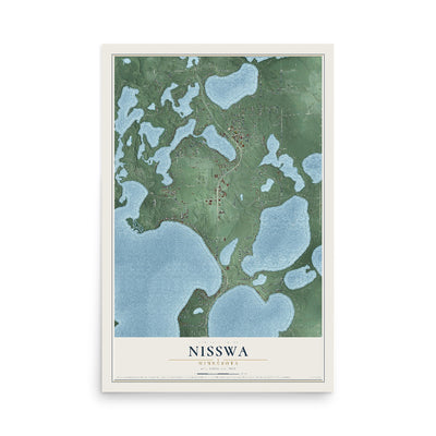 Map of Nisswa, Minnesota, 12 x 18 inch unframed archival matte print