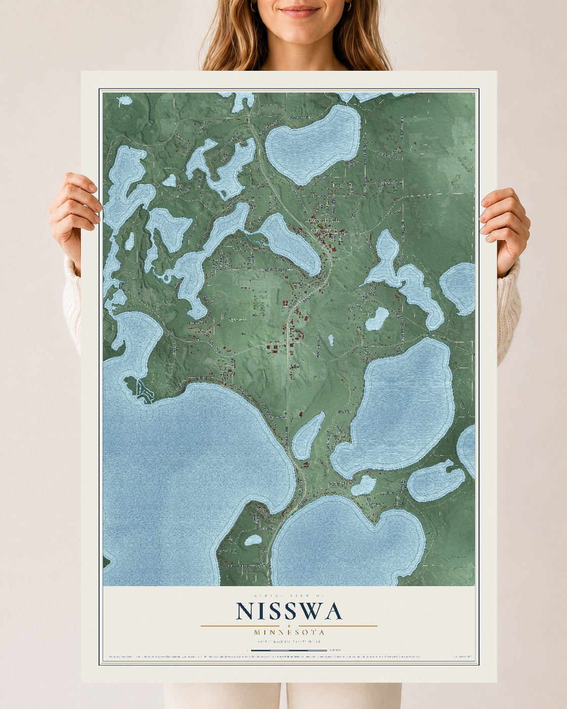 Map of Nisswa, Minnesota, 24 x 36 inch unframed archival matte print