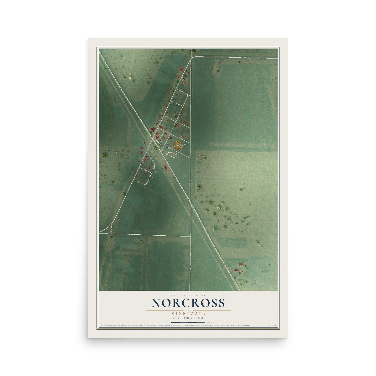 Map of Norcross, Minnesota, 12 x 18 inch unframed archival matte print
