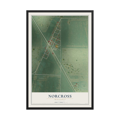 Map of Norcross, Minnesota, 12 x 18 inch print in a black wood frame