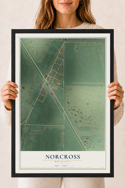 Map of Norcross, Minnesota, 18 x 24 inch print in a black wood frame