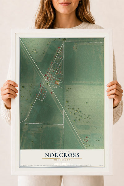 Map of Norcross, Minnesota, 18 x 24 inch print in a white wood frame