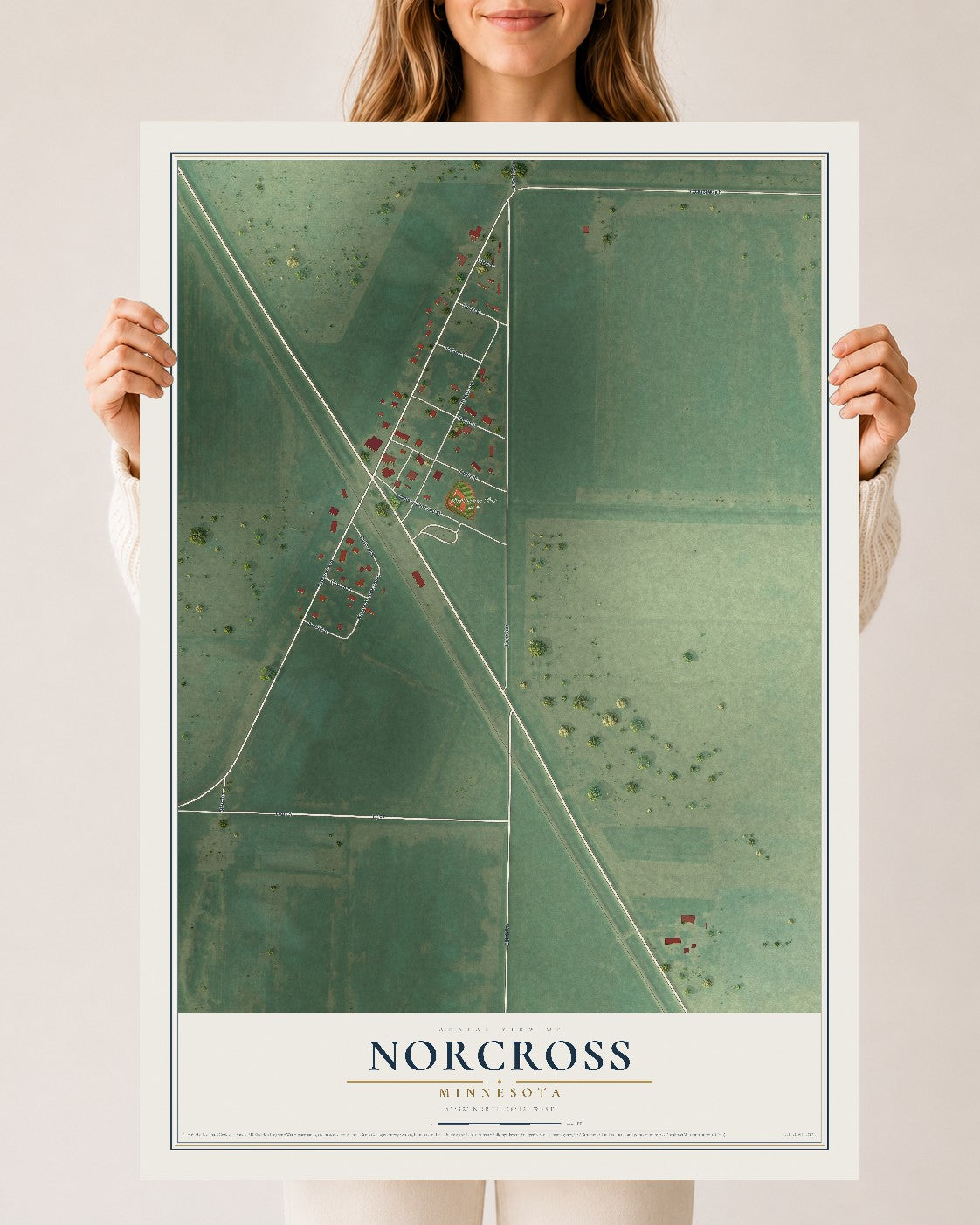Map of Norcross, Minnesota, 24 x 36 inch unframed archival matte print