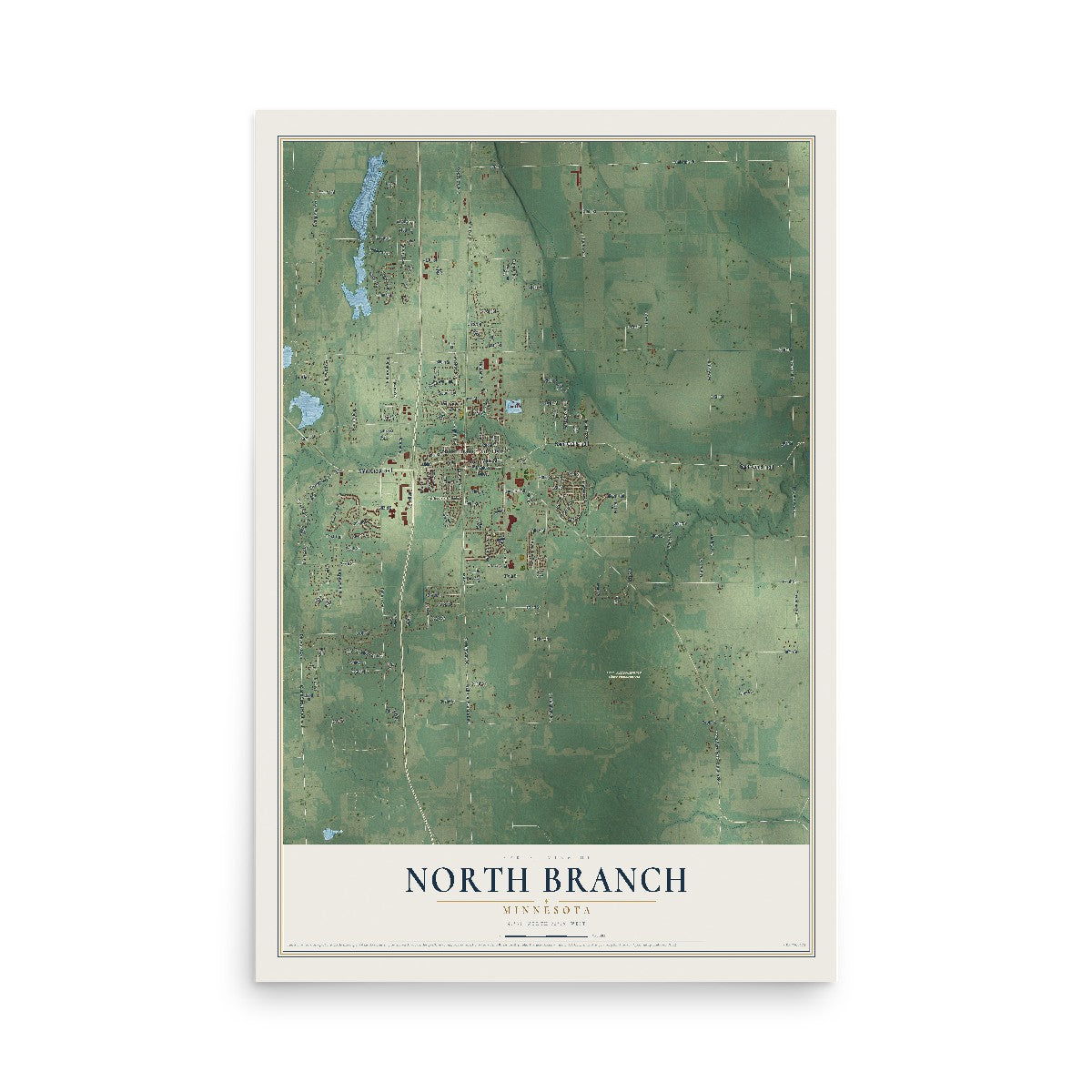 Map of North Branch, Minnesota, 12 x 18 inch unframed archival matte print
