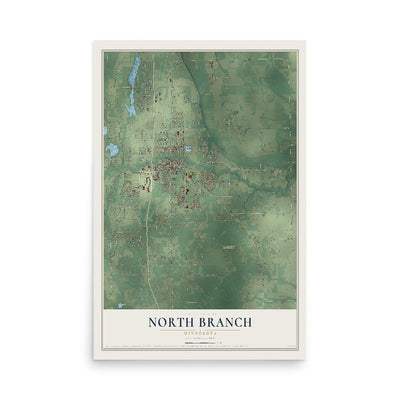 Map of North Branch, Minnesota, 12 x 18 inch unframed archival matte print