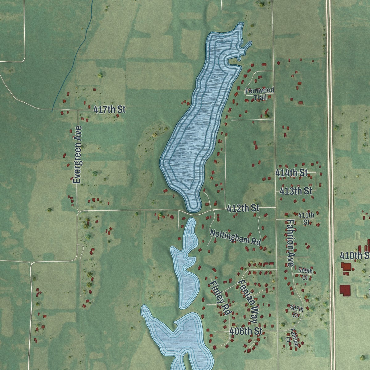 Second close-up of the map of North Branch, Minnesota print showing more streets and buildings