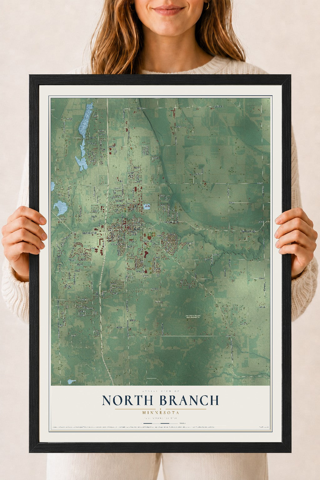Map of North Branch, Minnesota, 18 x 24 inch print in a black wood frame