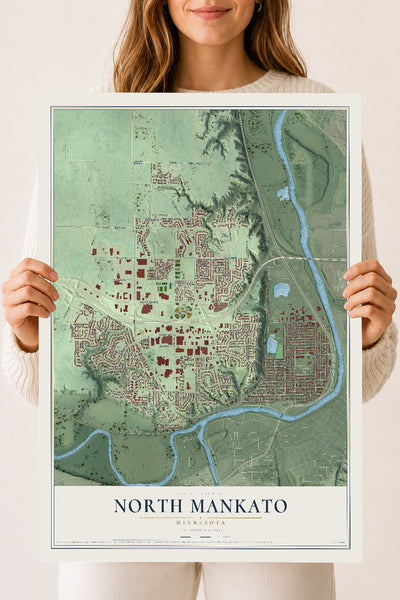Map of North Mankato, Minnesota, 18 x 24 inch unframed archival matte print