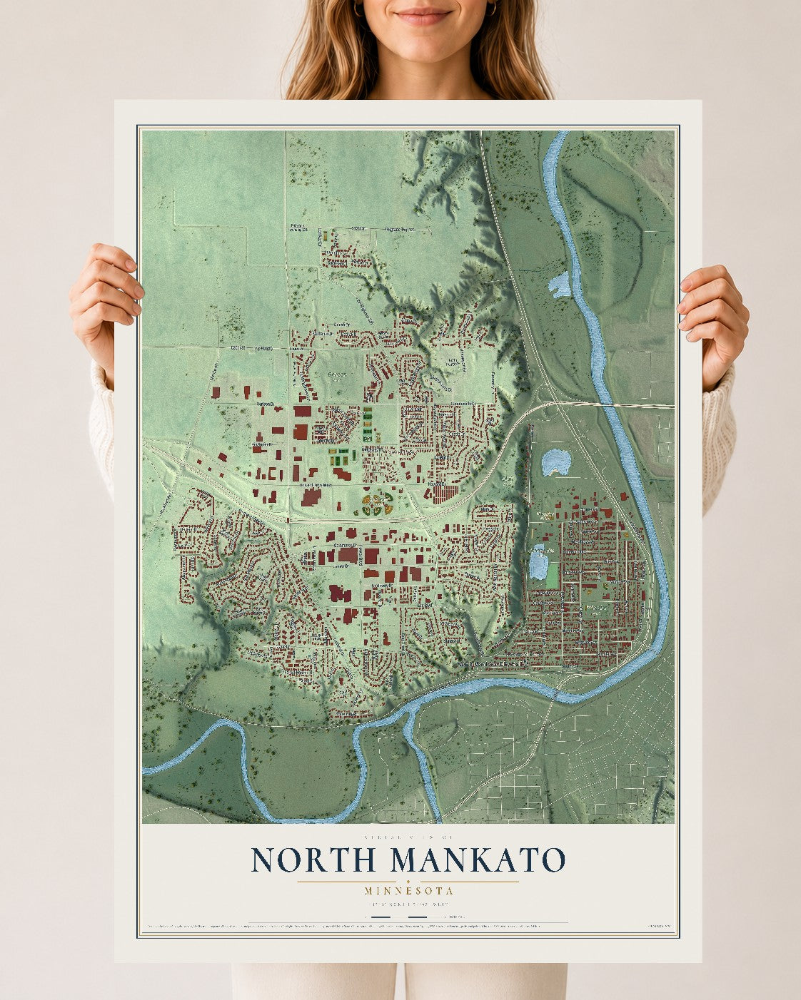 Map of North Mankato, Minnesota, 24 x 36 inch unframed archival matte print