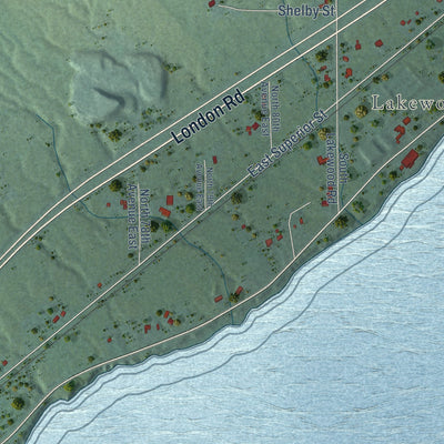 Close-up of the map of North Shore, Minnesota print showing street and building detail