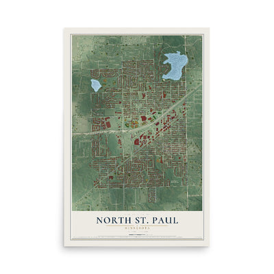 Map of North St. Paul, Minnesota, 12 x 18 inch unframed archival matte print