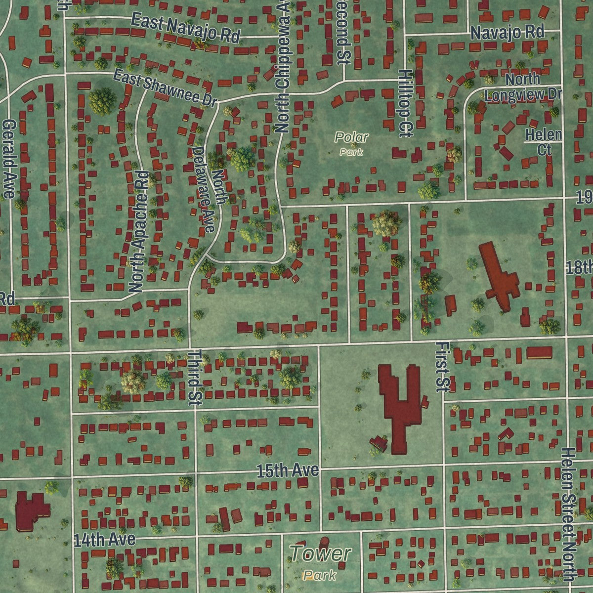 Close-up of the map of North St. Paul, Minnesota print showing street and building detail
