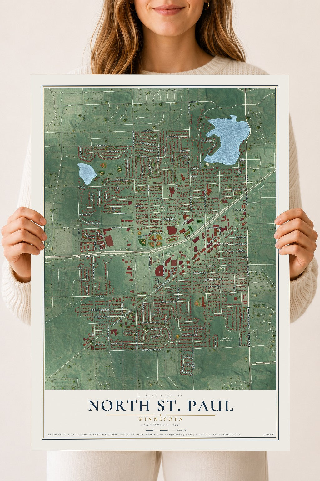 Map of North St. Paul, Minnesota, 18 x 24 inch unframed archival matte print