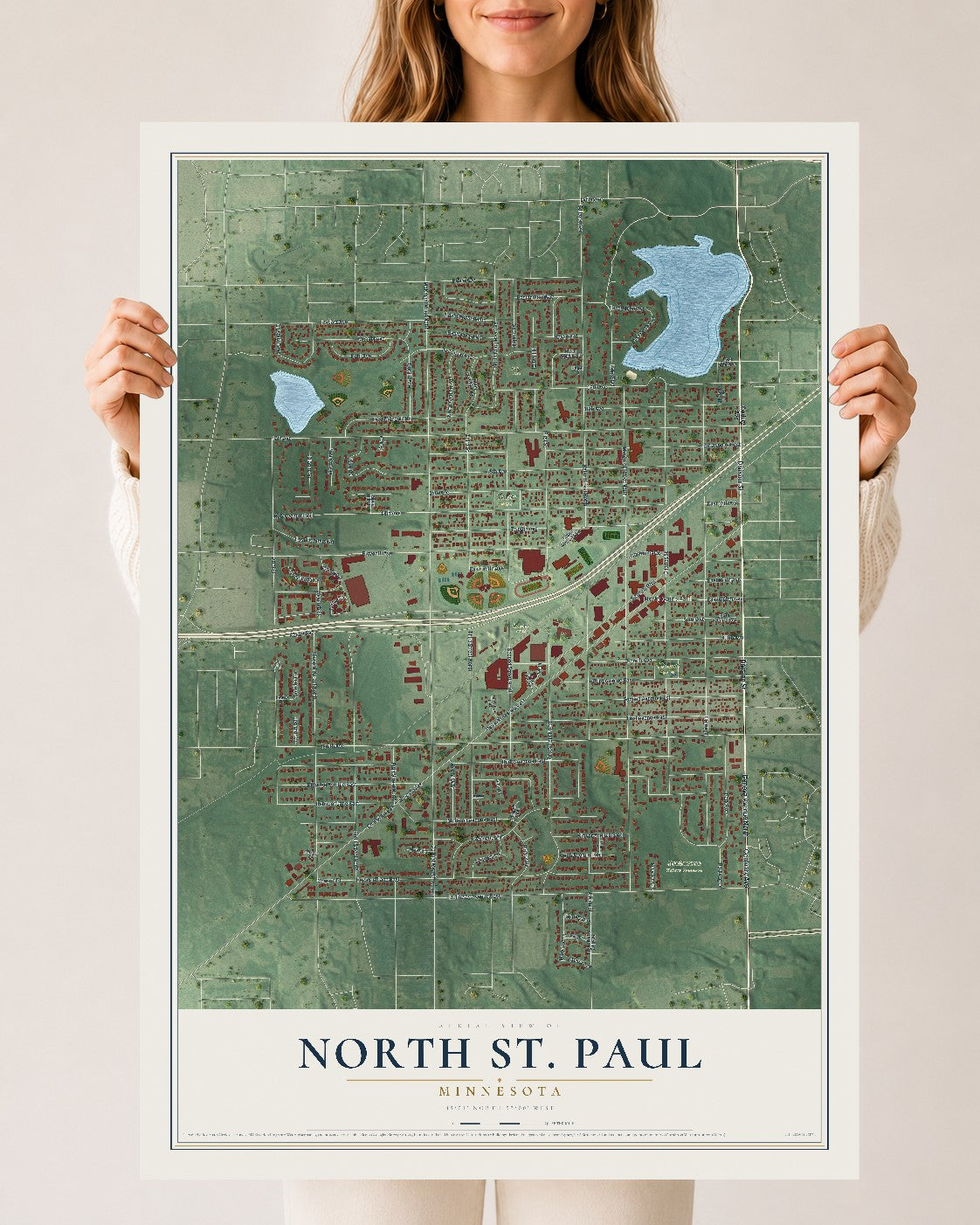 Map of North St. Paul, Minnesota, 24 x 36 inch unframed archival matte print