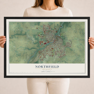 Map of Northfield, Minnesota, 18 x 24 inch print in a black wood frame