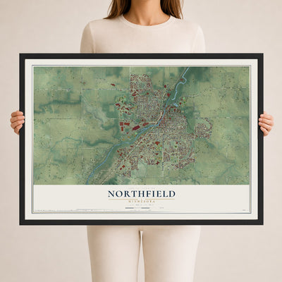 Map of Northfield, Minnesota, 24 x 36 inch print in a black wood frame