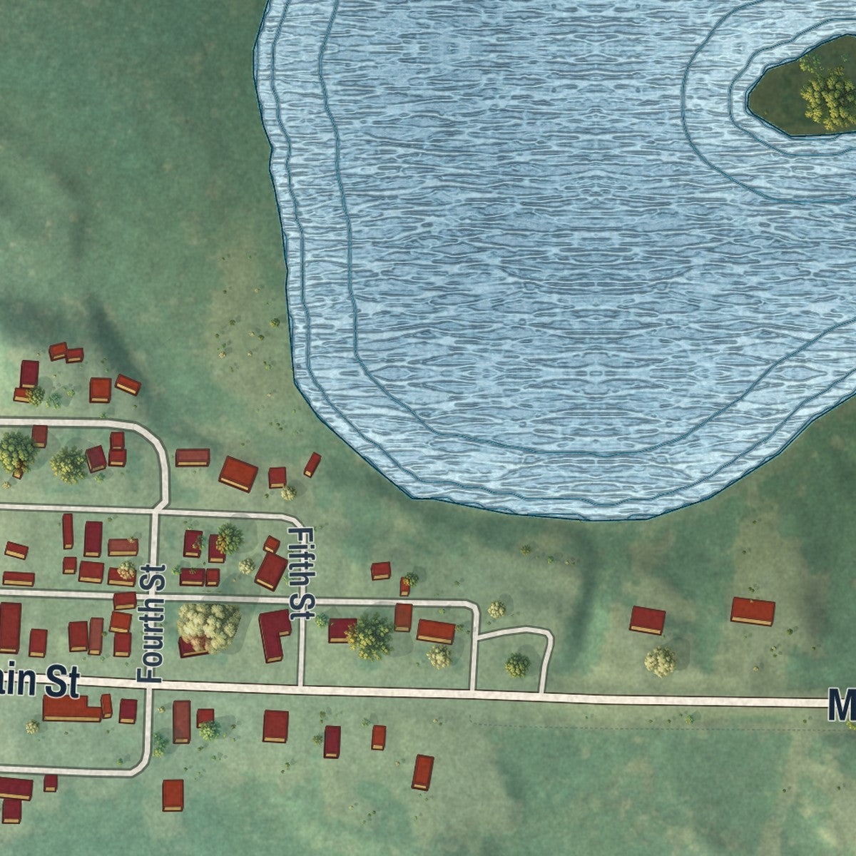 Close-up of the map of Northome, Minnesota print showing street and building detail