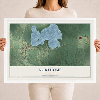 Map of Northome, Minnesota, 18 x 24 inch print in a white wood frame