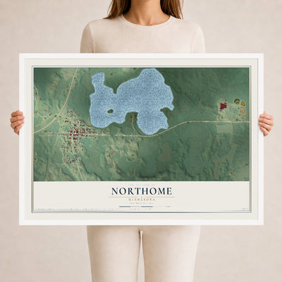 Map of Northome, Minnesota, 24 x 36 inch print in a white wood frame