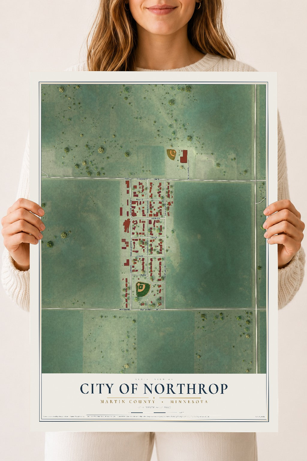 Map of Northrop, Minnesota, 18 x 24 inch unframed archival matte print