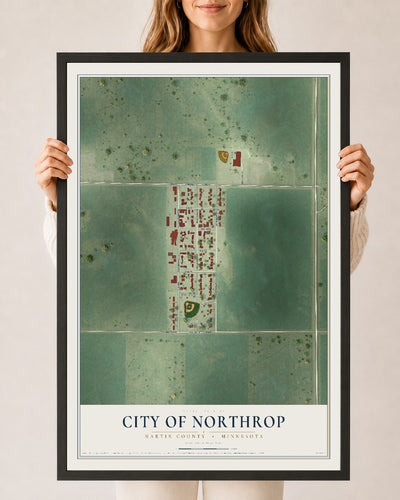 Map of Northrop, Minnesota, 24 x 36 inch print in a black wood frame