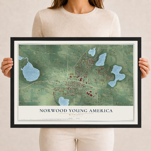 Map of Norwood Young America, Minnesota, 12 x 18 inch print in a black wood frame