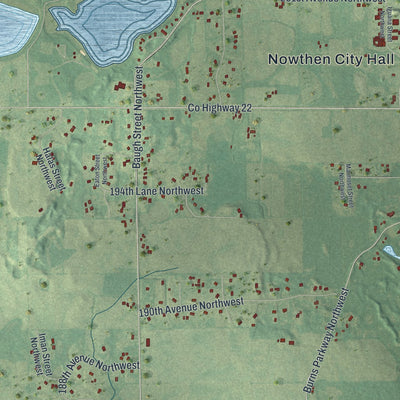 Close-up of the map of Nowthen, Minnesota print showing street and building detail