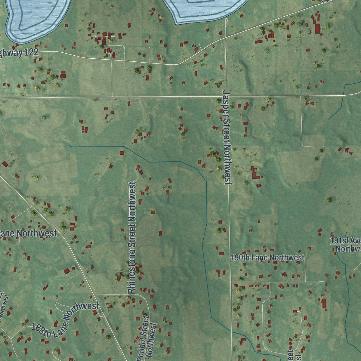 Second close-up of the map of Nowthen, Minnesota print showing more streets and buildings