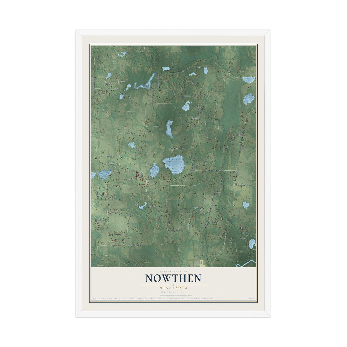 Map of Nowthen, Minnesota, 12 x 18 inch print in a white wood frame