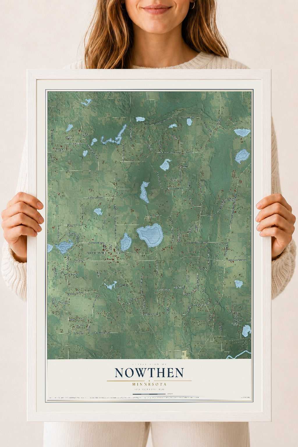 Map of Nowthen, Minnesota, 18 x 24 inch print in a white wood frame