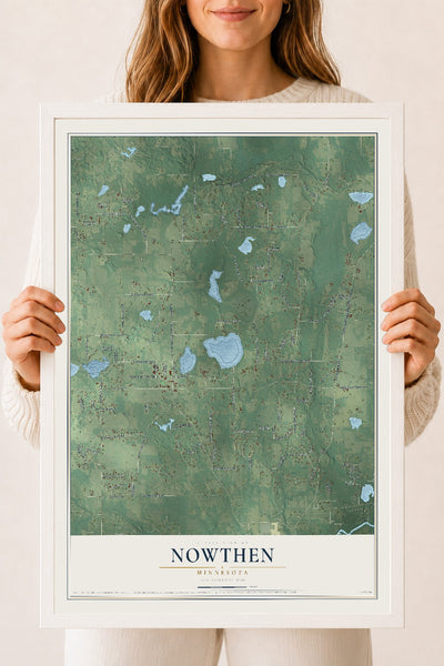 Map of Nowthen, Minnesota, 18 x 24 inch print in a white wood frame
