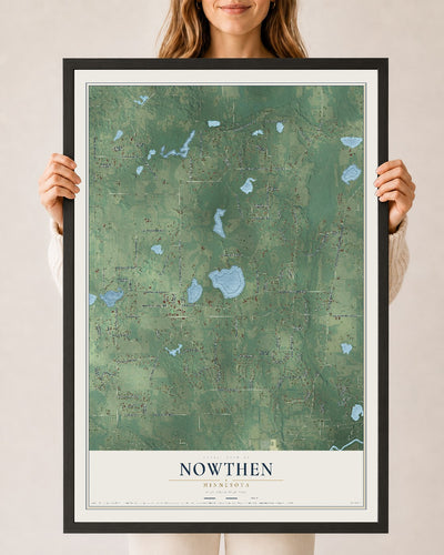Map of Nowthen, Minnesota, 24 x 36 inch print in a black wood frame