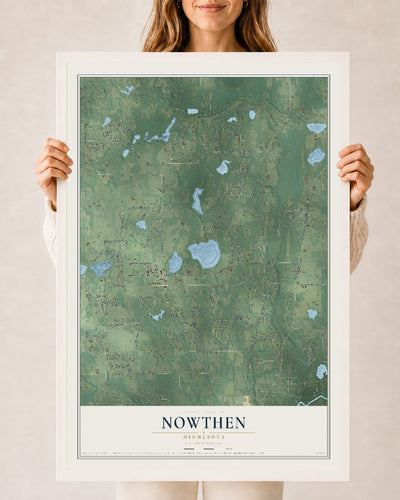 Map of Nowthen, Minnesota, 24 x 36 inch print in a white wood frame