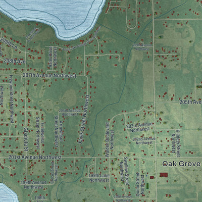 Second close-up of the map of Oak Grove, Minnesota print showing more streets and buildings
