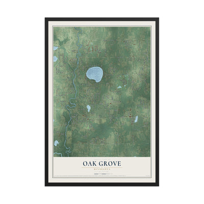 Map of Oak Grove, Minnesota, 12 x 18 inch print in a black wood frame