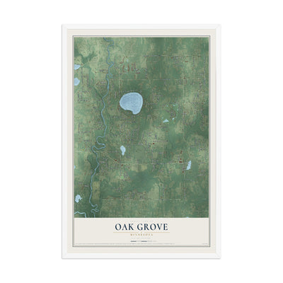 Map of Oak Grove, Minnesota, 12 x 18 inch print in a white wood frame