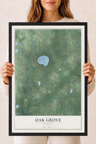 Map of Oak Grove, Minnesota, 18 x 24 inch print in a black wood frame