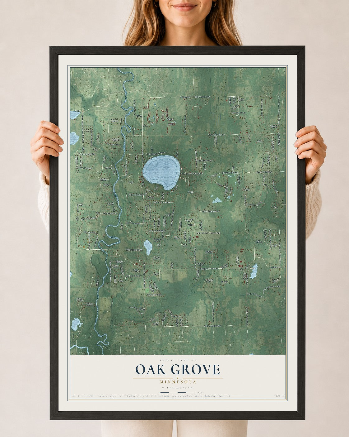 Map of Oak Grove, Minnesota, 24 x 36 inch print in a black wood frame