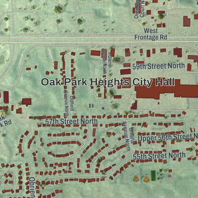 Close-up of the map of Oak Park Heights, Minnesota print showing street and building detail