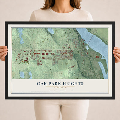Map of Oak Park Heights, Minnesota, 18 x 24 inch print in a black wood frame
