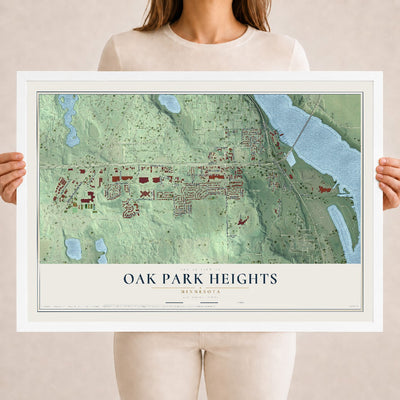 Map of Oak Park Heights, Minnesota, 18 x 24 inch print in a white wood frame