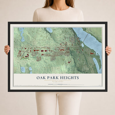 Map of Oak Park Heights, Minnesota, 24 x 36 inch print in a black wood frame