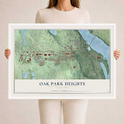 Map of Oak Park Heights, Minnesota, 24 x 36 inch print in a white wood frame