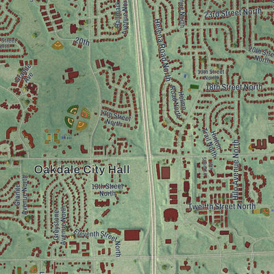 Close-up of the map of Oakdale, Minnesota print showing street and building detail
