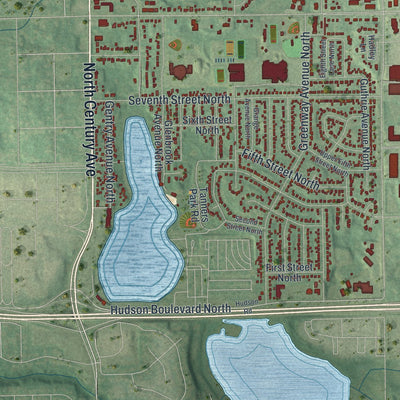 Second close-up of the map of Oakdale, Minnesota print showing more streets and buildings