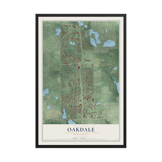 Map of Oakdale, Minnesota, 12 x 18 inch print in a black wood frame