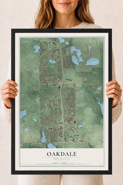 Map of Oakdale, Minnesota, 18 x 24 inch print in a black wood frame